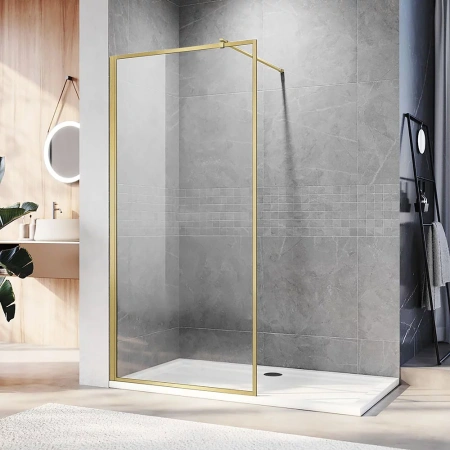 Душевая перегородка Veconi Korato KR-81G, 900x2000, брашированное золото, стекло прозрачное