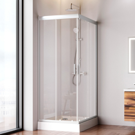 W90G-404-100280-MT Gem Душевое ограждение AM.PM 100х80 прям.,стекло прозрачное, профиль мат.серебро,без поддона