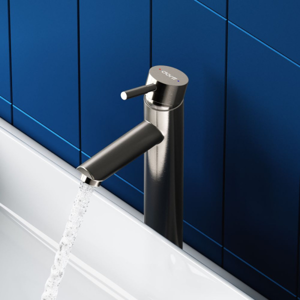 Смеситель для умывальника Dorff D3002102SS Logic new из нержавеющей стали Высокий