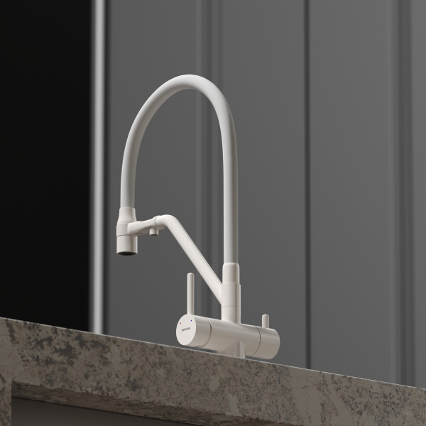 Смеситель для кухни SANCOS Dora с гибким изливом и возможностью подключения фильтра для воды, цвет матовый белый, арт. SC4003MW
