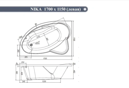 Акриловая ванна Венто СПА "NIKA"  1700х1150/2 L