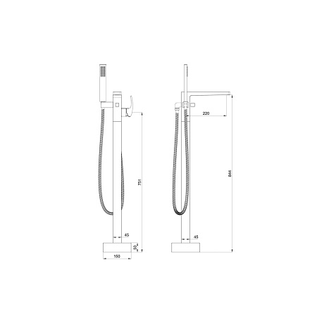 Смеситель для ванны напольного монтажа WONZON & WOGHAND, Брашированное золото (WW-88649009-BG)