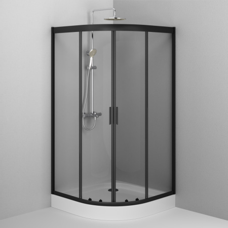 W90G-401-100BT Душевое ограждение AM.PM Gem 1/4 Rond 100x100 стекло прозрачное, профиль черный матовый