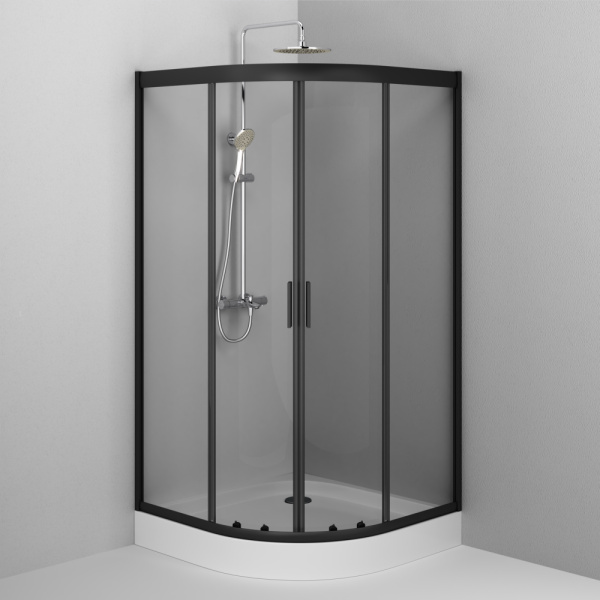 W90G-401-100BT Душевое ограждение AM.PM Gem 1/4 Rond 100x100 стекло прозрачное, профиль черный матовый