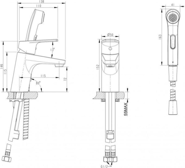 Смеситель для раковины с гигиеническим душем Bravat Line F15299C-2, хром