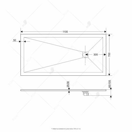 Душевой поддон прямоугольный RGW ST-G 16152711-02 70х110х2.5 см