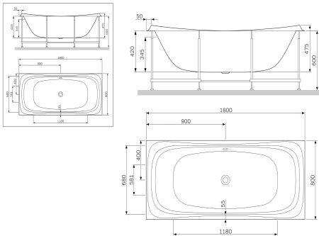 Каркас для ванны AM.PM Sensation W30A-180-080W-R 180х80 см