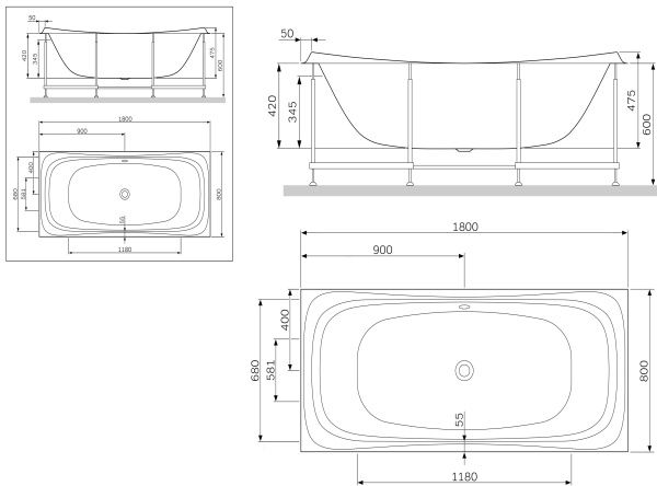 Каркас для ванны AM.PM Sensation W30A-180-080W-R 180х80 см