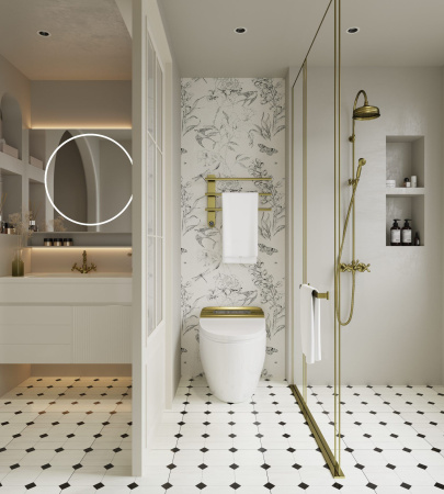 AQM3113BG Полотенцесушитель электрический  520*384 c терморегуляторм, цвет: золото шлифованное.