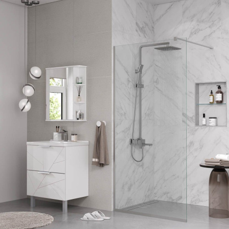 Душевая перегородка, ограждение Reflexion RX200100CCR-17 Walk in 200x100см, прозрачное закаленное стекло 8мм, хромированный профиль