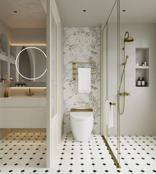 AQM3113BG Полотенцесушитель электрический  520*384 c терморегуляторм, цвет: золото шлифованное.