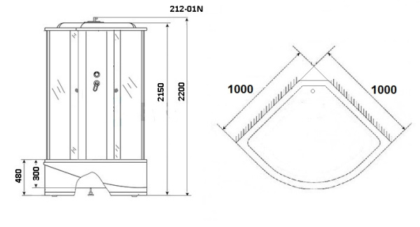 Душевая кабина Niagara Ultra NG-212-01N (100х100х220) высокий поддон(48см),черный,стекло тонированное