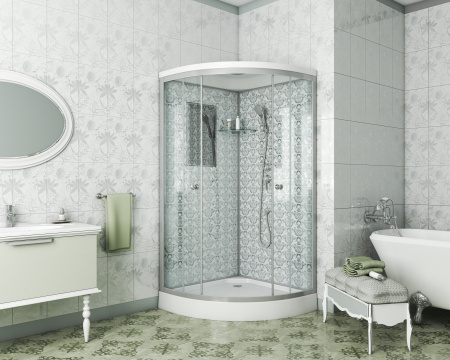 Душевая кабина Niagara Luxe NG-7702W (100x100х210) низкий поддон(15см),дверь раздвижная,стенки серебро,3 места