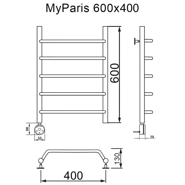 Полотенцесушитель электрический MYFREA My Paris 60/40 левый тэн
