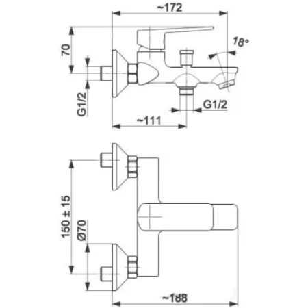 Смеситель для душа и ванны Armatura AGAT 4424-510-00 с лейкой, хром