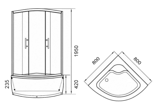 Душевой уголок PARLY ZE801 80х80х195 см с поддоном