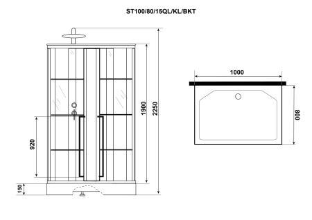 Душевая кабина Niagara Standart ST100/80/15QL/KL/BKT (100х80х225) низкий поддон(15см),черный,стекло прозрачное