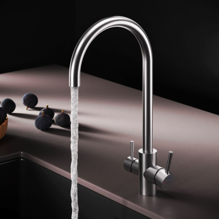 F85B07711 X-Joy S, Смеситель для кухни AM.PM с С-изливом с каналом для питьевой воды, сатин