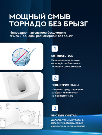 Унитаз подвесной безободковый Amore di Mare Tassaro Tornado Bidet P202-XT с функцией биде, прямоугольный белый, антивсплеск, фарфоровый, быстросъемное сиденье дюропласт с крышкой микролифт