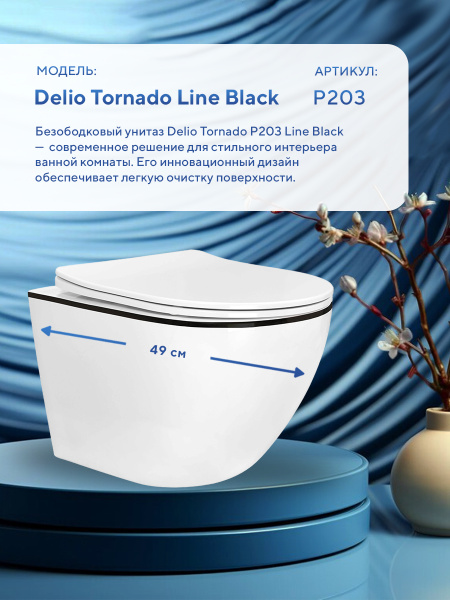 Подвесной безободковый унитаз Amore di Mare Delio Line Black P203, антивсплеск, фарфор, сиденье дюропласт микролифт, быстросъемная крышка