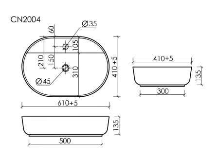 Умывальник накладной Ceramicanova MODO 610*450*135мм, Белый, CN2004