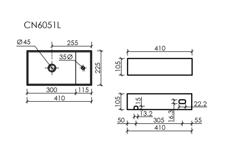 Умывальник подвесной прямоугольный Ceramicanova Element 407*217*100, Белый, CN6051L