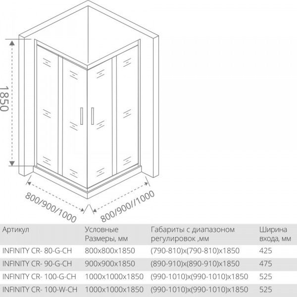 Душевой уголок Good Door INFINITY CR-90-G-CH матовое стекло