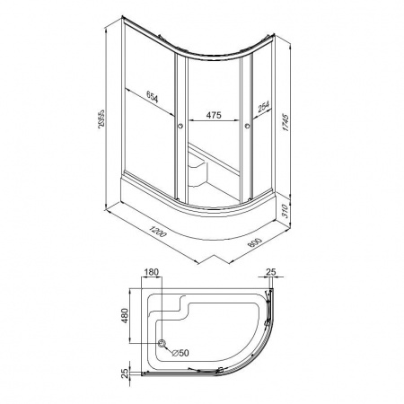 Душевой уголок Triton РИФ В1 120х80 левый, поддон средний, стекло шиншила
