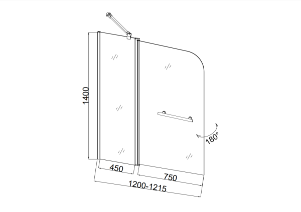 Душевая шторка на ванну Taliente TA-1214CB 120х140 стекло прозрачное 6 мм