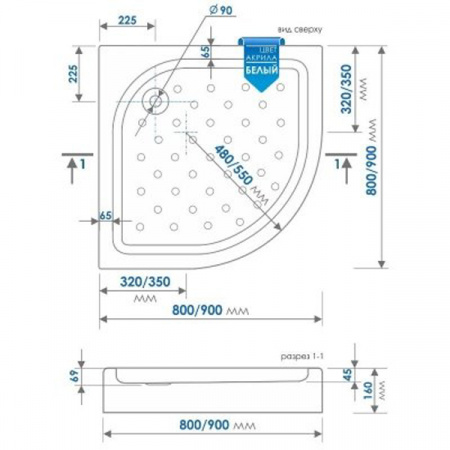 Душевой поддон Метакам Classic N 90x90x16