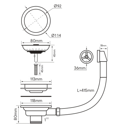 Слив с круглым переливом Paulmark PM6022-GM