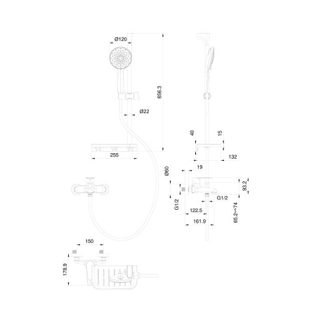 Смеситель для ванны с душевым гарнитуром WONZON & WOGHAND, Темный графит (WW-AE3201-BGG)