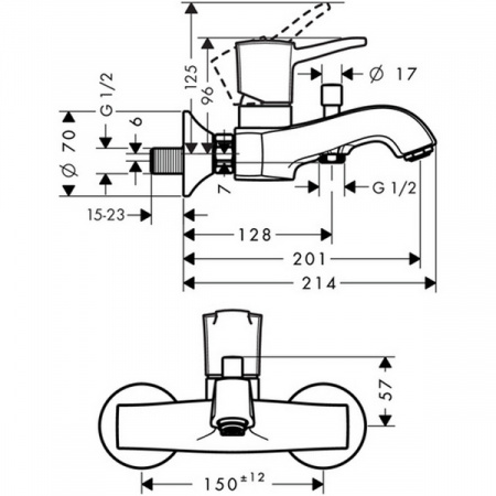 Смеситель для ванны с душем Hansgrohe Metropol Classic 31340000