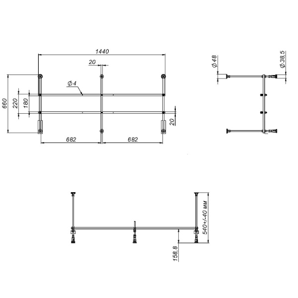 W01A-150-070W-R Разборный каркас для ванны 150х70 см