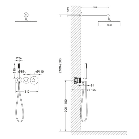 Встраиваемая душевая система с термостатом TIMO Saona SX-2359/17SM, матовое золото