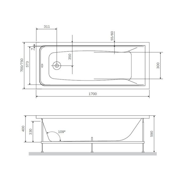 Каркас для ванны AM.PM Gem W90A-170-070W-R 170х70 см