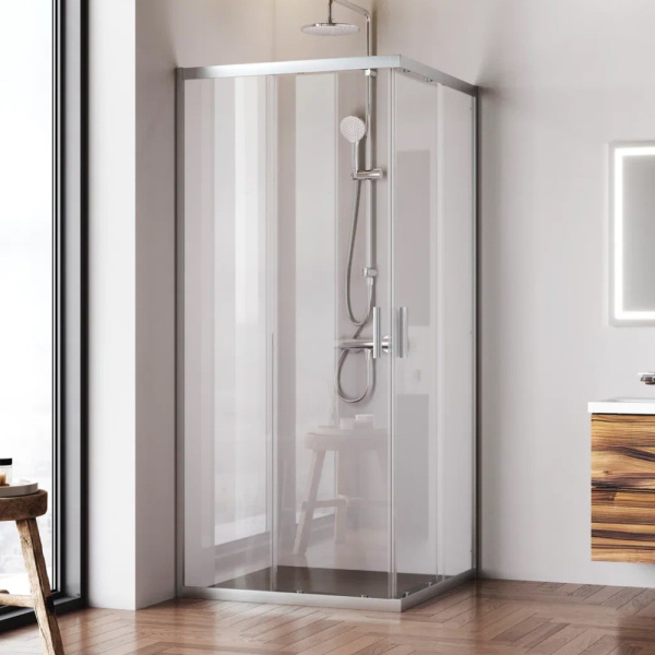 W90G-403-9090MT Gem Душевое ограждение AM.PM квадратн.,раздвиж.двери 90x90 хром мат.,стекло прозрачное
