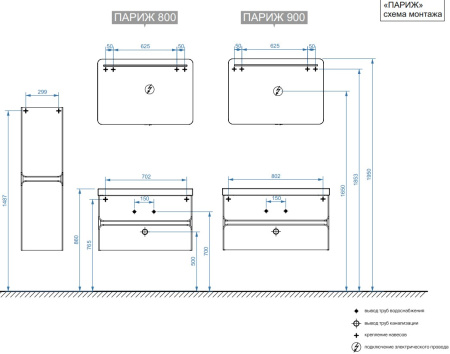 Тумба под умывальник Belux Париж НП 90-02 Дуб Денвер