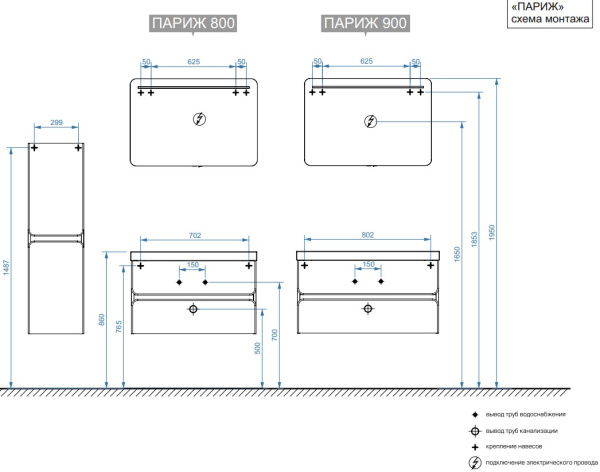 Тумба под умывальник Belux Париж НП 90-02 Дуб Денвер