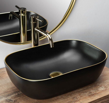 Умывальник Rea Belinda Black Matt Gold Edge U9659