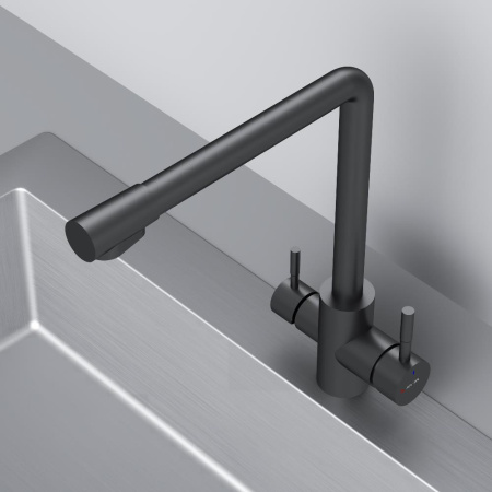 F85B05722 X-Joy S, Смеситель для кухни AM.PM с L-изливом с каналом для питьевой воды, черный