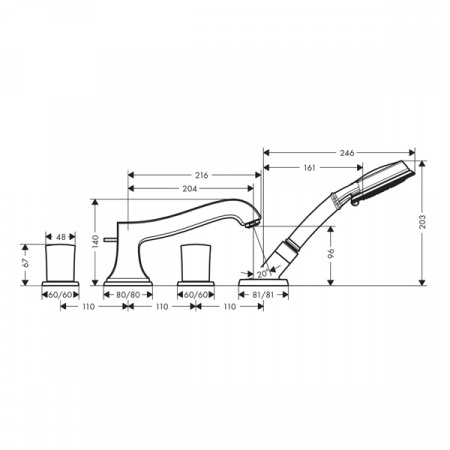 Смеситель на борт ванны Hansgrohe Metropol Classic 31315000