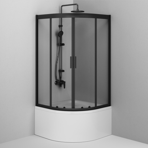W90G-401A090BT Душевое ограждение AM.PM Gem Deep 1/4 Rond 90x90 стекло прозрачное, профиль черный матовый