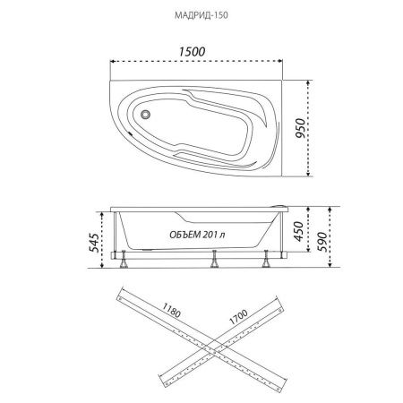 Ванна Triton Мадрид-правая 1500x950 мм