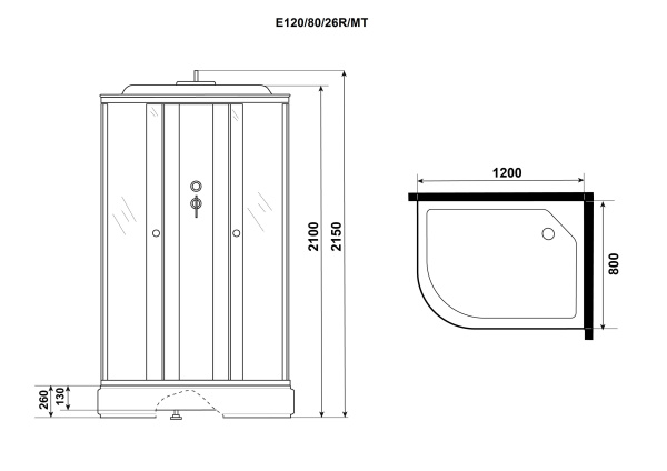 Душевая кабина Niagara Eco E120/80/26R/MT (120х80х215) средний поддон(26см),стекло матовое,4 места