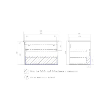 Тумба под раковину подвесная VIGO Grani tp.GRI.OSK.75.1Y дуб золотой, 75 см