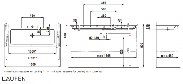 Умывальник Laufen Living 8164380001081 180x48x12