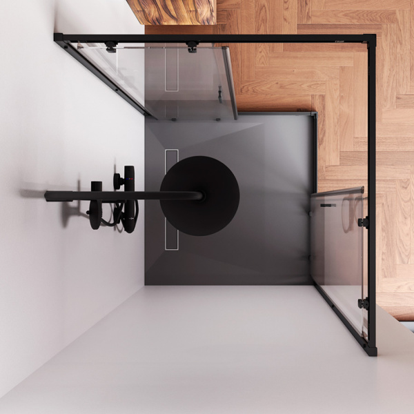 W90G-403-100100-BT Gem Душевое ограждение AM.PM квадратн.,раздвиж.двери 100x100 черный мат.,стекло прозрачное