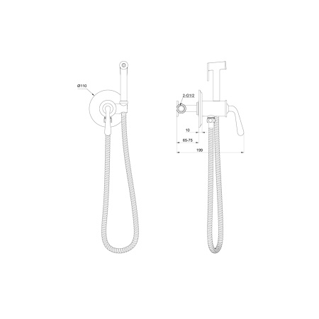 Смеситель с гигиеническим душем встраиваемый WONZON & WOGHAND, Черный матовый (WW-88829008-MB)