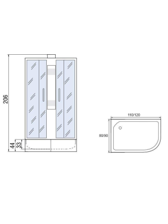 Душевая кабина МОНОМАХ МОНОМАХ Б/К 120/80/44 МЗ L 1200х800х2060мм